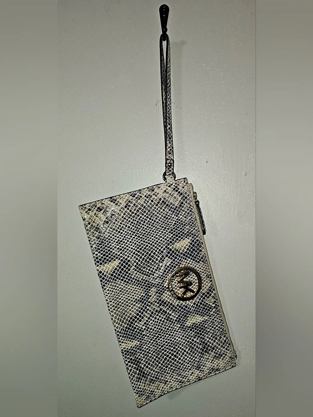 Authentic Michael Kors Snakeskin Large Wristlet Wallet with gold logo